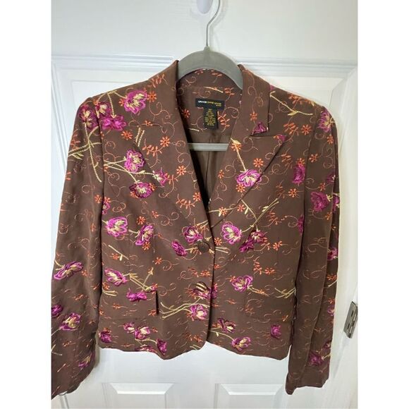 Grace Dane Lewis petite 6/8 brown embroidered silk blend jacket and skirt - Picture 4 of 11